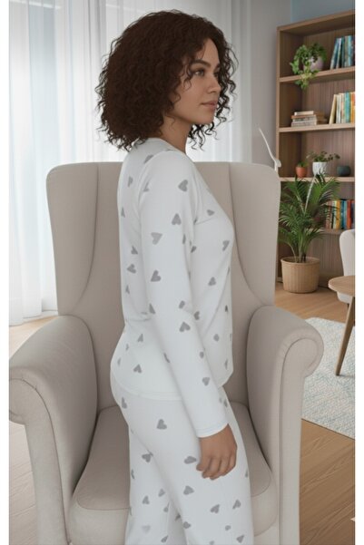 ÇAĞ MODA Viscose Knitted Long Sleeve Pants Pajama Set