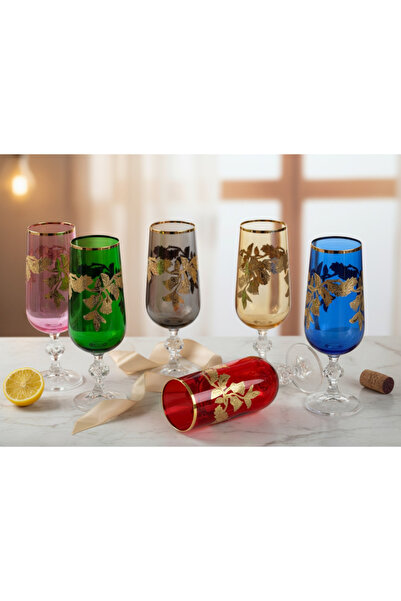 Elista Bohemia Crystal Glass Lusterli Gold 180 Cc 6 Pieces