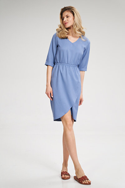 Figl Blue wrap dress with elastic waist and short sleeves - M702 size L
