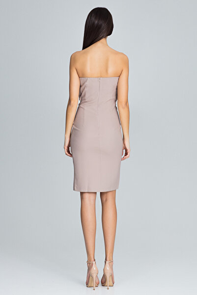 Figl Elegant beige strapless evening dress with bow - M571 size S