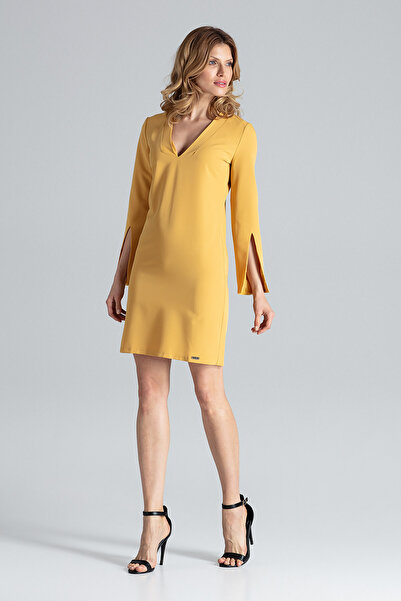 Figl Elegant yellow mini dress with slits on the sleeves - Evening dress M550 size S