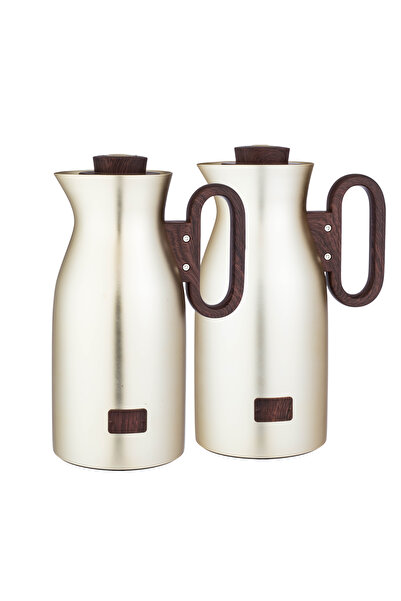 LALOZA ✨ Luxury 2-piece thermos set – matte silver finish with wooden handle | For tea and coffee (1 liter) ✨