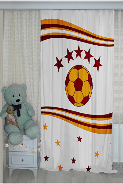 Bebişim Halı Yellow Red Children's Room Double Wing Velvet Background Curtain