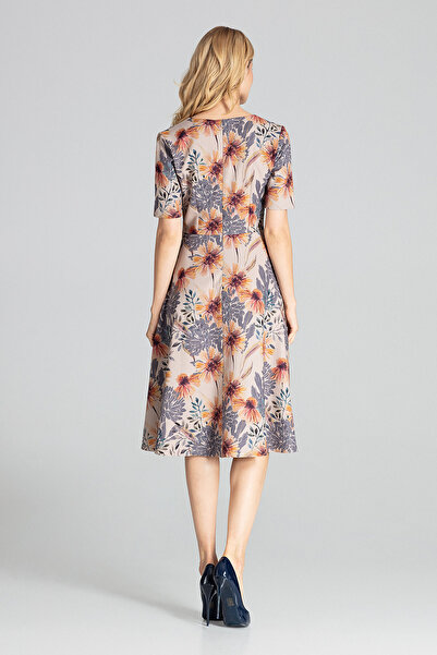 Figl Floral Printed midi evening dress with short sleeves - M673 size L