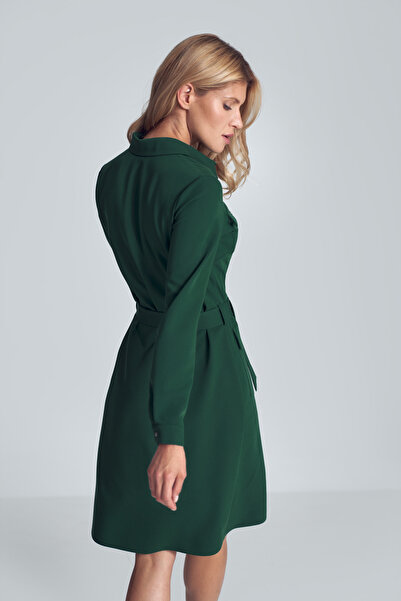 Figl Elegant green evening dress with long sleeves and ties - M706 size S
