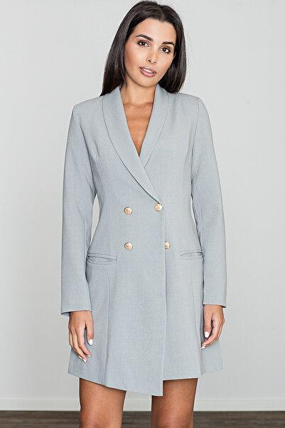 Figl Rochie elegantă gri tip sacou cu închidere dublă la nasturi - M447 mărimea L