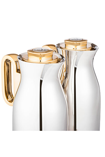 LALOZA ✨ Luxury 2-piece thermos set – shiny silver with gold handle | For tea and coffee (1 liter) ✨