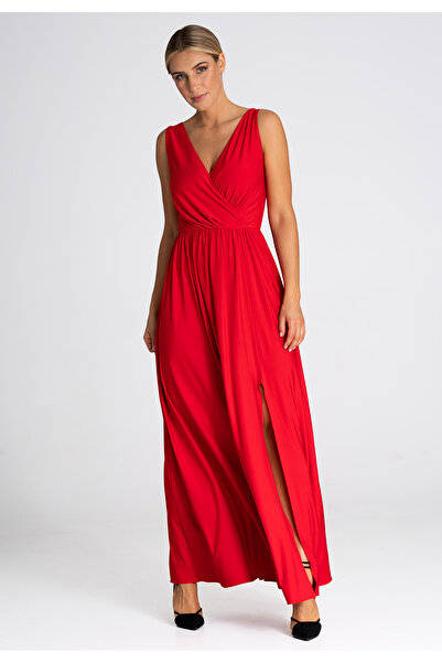 Figl Elegant long dress - Sleeveless dress for a wedding, red M960, size XL