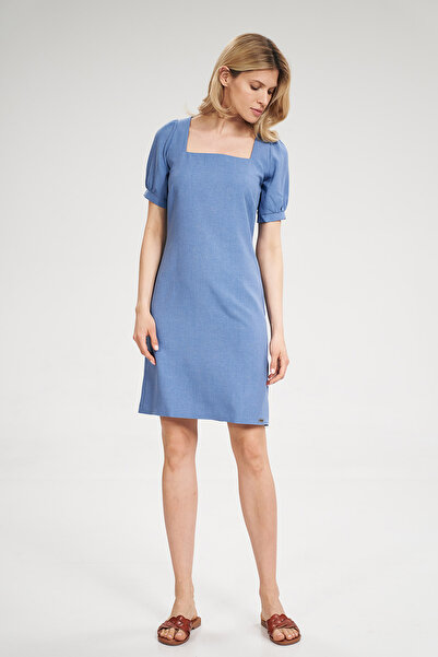Figl Blue mini dress with square neckline and short sleeves - M704 size XL