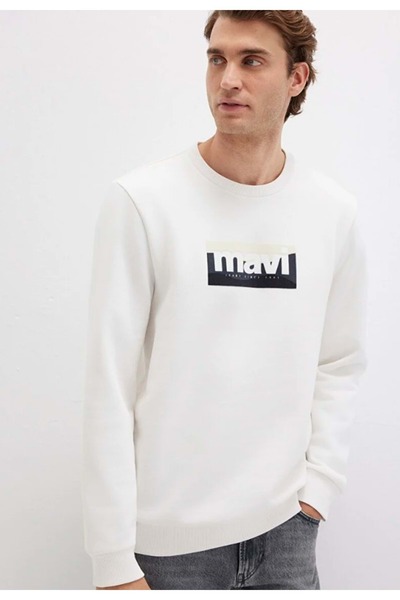 Mavi 0S10203 Λογότυπο με τύπωμα Ανδρικό φούτερ με κουκούλα ΛΕΥΚΟ