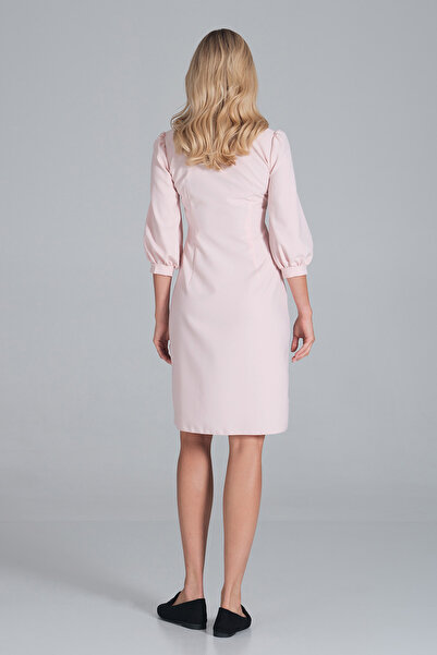 Figl Pink shirt dress with 3/4 puff sleeves, for everyday wear - M849 size L