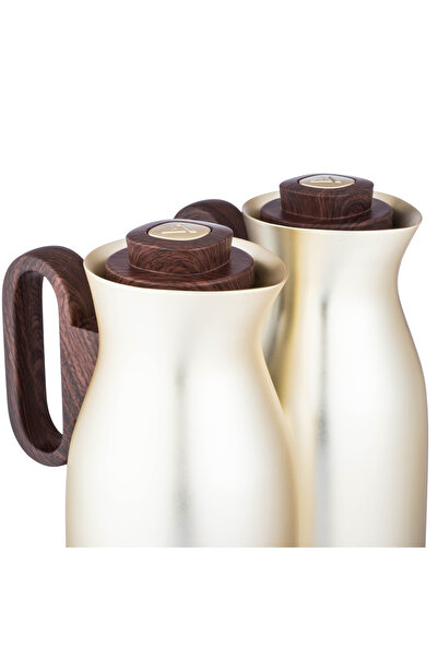 LALOZA ✨ Luxury 2-piece thermos set – matte silver finish with wooden handle | For tea and coffee (1 liter) ✨