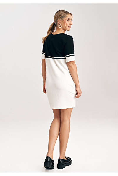 Figl Cotton sweatshirt dress, ecru, black, M1028, size XL