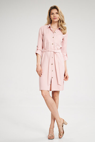 Figl Pink shirt dress with belt, pockets and 3/4 sleeves - M701 size L