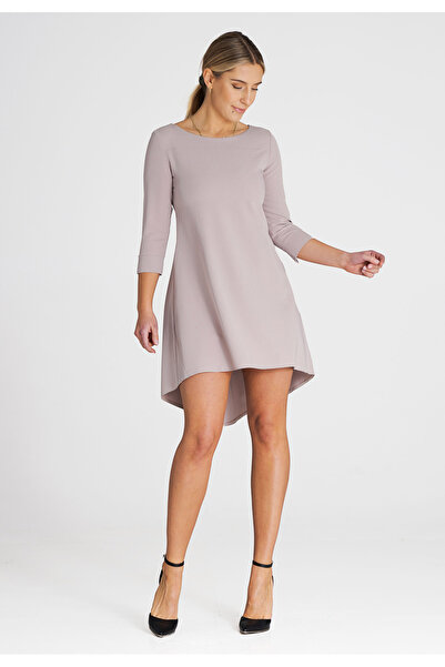 Figl Beige dress with asymmetric hem, 3/4 sleeves, M988, size XXL
