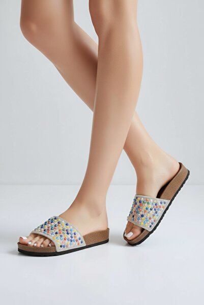 Konfores 2232-Pien Papuci de damă cu talpă anatomică din plută cu mărgele