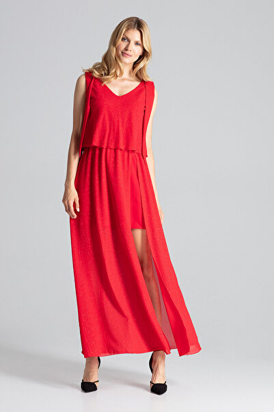 Figl Elegant red dress with Slit and V-neck - M691 size XL