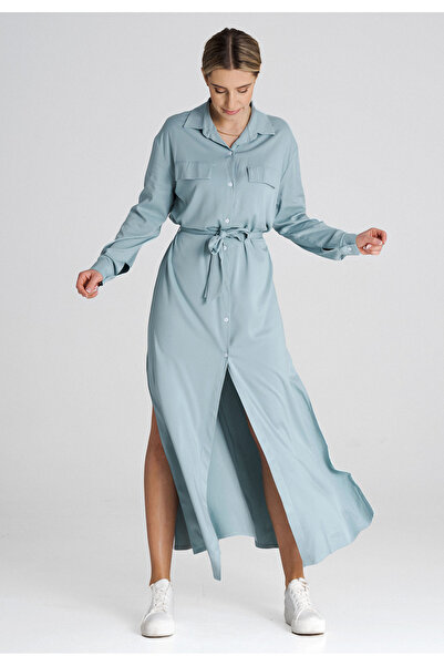 Figl Maxi shirt dress with collar, mint M1000, size XL