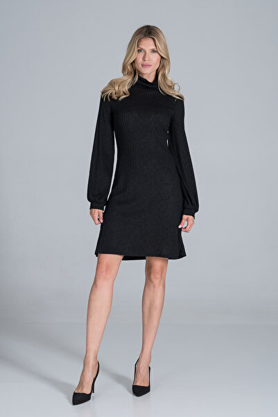 Figl Rochie neagră tricotată cu mâneci lungi bufante - M831 mărimea L