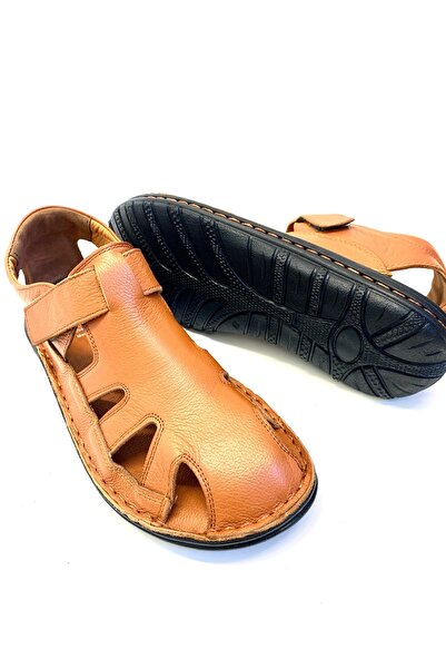 Çelik Men's Tan Genuine Leather Sandals