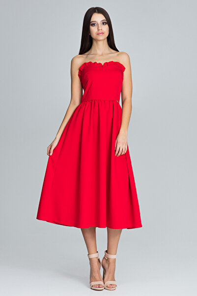 Figl Elegant strapless cocktail dress with ruffles, red - M602, size XL