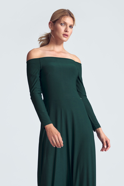 Figl Elegant green maxi dress with bare shoulders and long sleeves - M707 size L