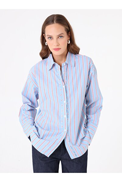 Benin Blouse / Shirt - Blue Striped -