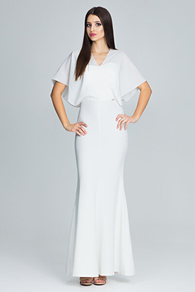 Figl Elegant ecru maxi evening dress with flared sleeves - M577 size S