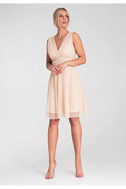 Figl Elegant evening dress - Mesh cocktail dress - Beige M1207 size L/XL