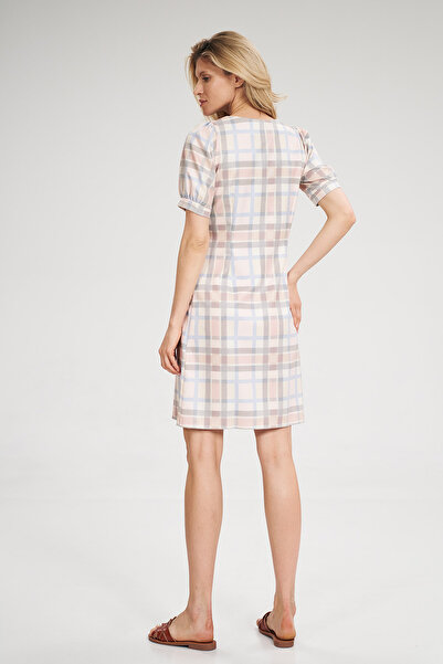 Figl Checkered summer mini dress with square neckline - M704 size L
