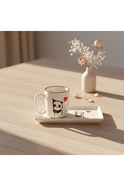 nutyaart 2-Person 4-Piece Hand-Decorated 100% Handmade Cup Set - Panda in Love