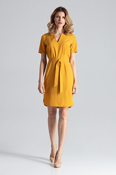 Figl Mustard dress with belt - Trendy summer dress M669 size M