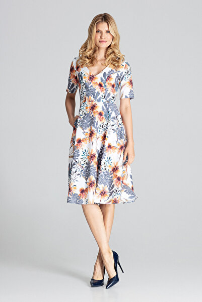 Figl Floral Printed midi evening dress with short sleeves - M673 size L