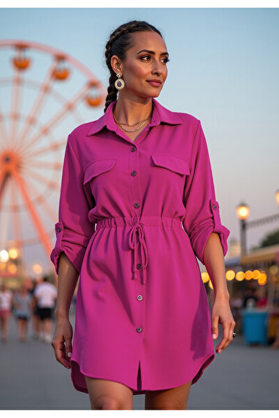 Figl Rochie cămașă pentru femei - Rochie cămașă - Rochie cămașă - Rochie cămașă fuchsia M1131 S/M