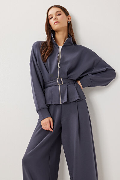 Lovelyİstanbul Belted Top and Bottom Modal Set Lby0024 Smoked