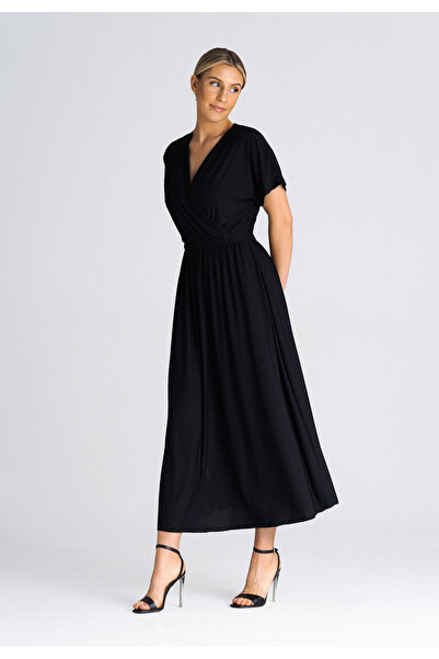 Figl Rochie midi dreaptă - Rochie cu mâneci căzute neagră M935 mărimea L/XL