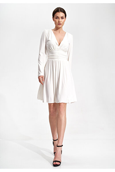 Figl Elegant white knee-length dress with long sleeves - M861 size XL