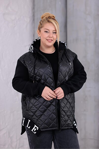 Siyezen Plus Size Quilted Striped Coat
