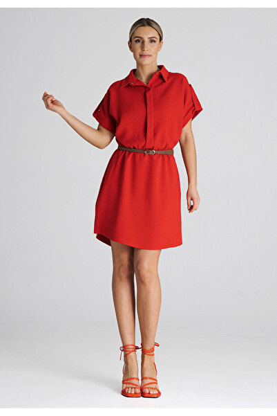 Figl Casual dress with belt, red M1001, size XL