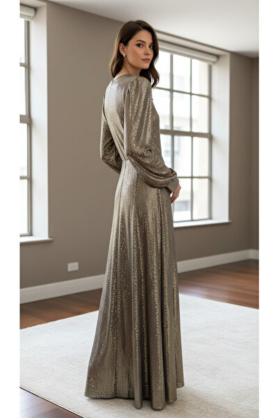 Eight Fashion Women's Shiny Textured Long Evening Dress
