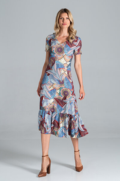 Figl Summer midi dress with pattern and short sleeves - M827 size M