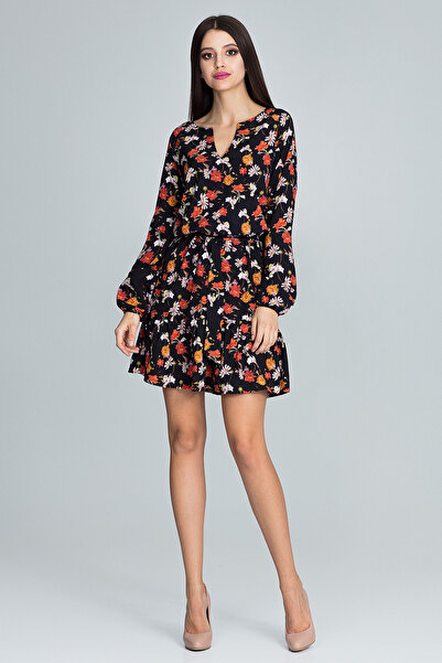 Figl Rochie scurtă cu imprimeu floral și mâneci lungi - M597 mărimea L/XL