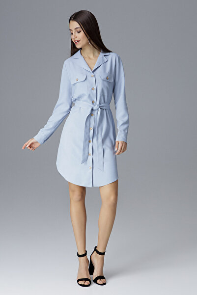 Figl Light blue shirt dress with belt and buttons - M630 size L