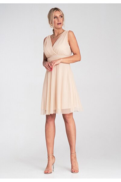 Figl Elegant evening dress - Mesh cocktail dress - Beige M1207 size L/XL