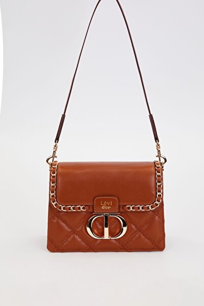 Levidor Camel Knitted Cover Model Shoulder Bag