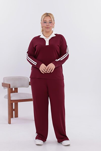 Siyezen Plus Size Gold Button Detailed Striped Suit