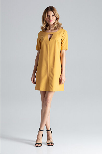 Figl Elegant yellow mini dress with neckline - M634 size M