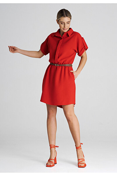 Figl Casual dress with belt, red M1001, size XL