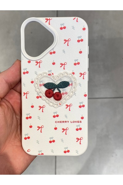 Mee.co حافظة هاتف متوافقة مع آيفون 17 مطرزة بنمط الكرز مع تصميم شبكي