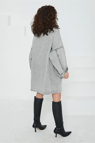 Zerenyus Straight Shirt Collar Women's Gray Bird Eye Pocket Denim Jacket